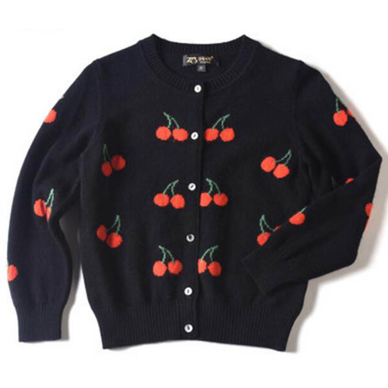 Pure Cashmere Children Sweater Black Embroidery Children Winter Cardigan